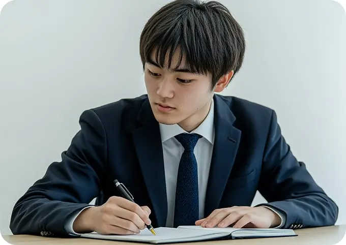 男子生徒が最終試験対策をしているイメージ