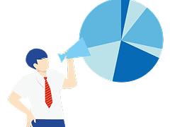 進捗確認を示しながら応援する男性のイラスト